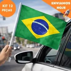 Kit Ate 12 Bandeiras Brasil Carro Mostra Patriotismo Facil Instalacao Tecido Resistente
