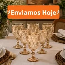 Jogo de 6 Taças de Vidro Diamond Transparente Ambar Bico De Jaca 340ml