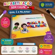 Qual é a Palavra Caderno Montessori Alfabetização Escreva e Apague A5 Reutilizável 20 Exercícios
