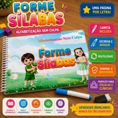 Forme Sílabas Caderno Montessori Alfabetização Escreva e Apague A5 Reutilizável 23 Letras Infantil