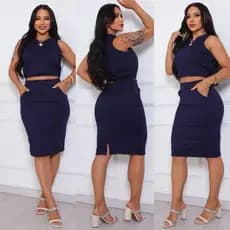 Conjunto Saia Midi e Cropped Regata feminino elegante