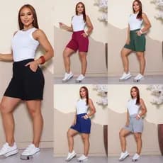 Short Bermuda Estilo Básico Casual com bolsos