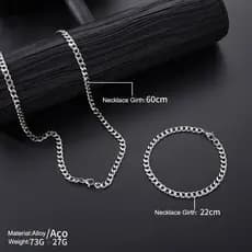 Conjunto masculino de corrente e pulseira de aço inoxidável dourado e prateado