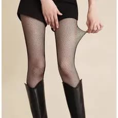 Meias arrastão pretas femininas anti-enrosco