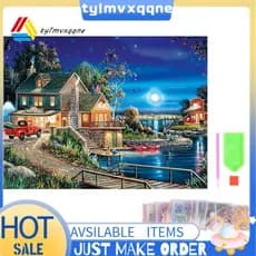 DIY Paisagem Lodge Broca Completa Rodada Decoração De Casa Bordado Imagem Artesanato Kit De Arte