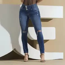 Calça Feminina Jeans Cigarrete Modeladora Rasgada Chapa Barriga Cos Alto Empina Bumbum