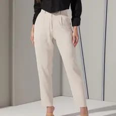 Calça Social Feminina Alfaiataria Reta Plissada Bolsos Funcionais Cintura Alta Slouchy
