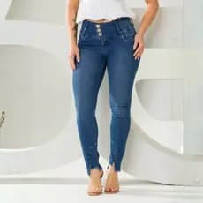 Calça Feminina Jeans Cigarrete Modeladora Barra Desfiada Cintura Alta Cós Largo Barra Personalizada
