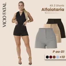 Kit 3 Shorts Feminino Diferentes de Alfaitaria Fecho Invisível Fresco Verão Curto Cintura Alta