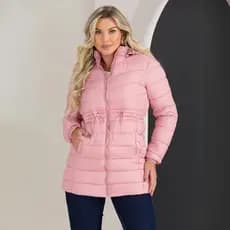 Jaqueta Sobretudo Feminina Nylon Puffer Bobojaco Over Peluciado Fecho Em Ziper E Botões Elástico