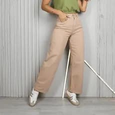 Calça Feminina Wide Leg Collors Tex Denim Jeans Elastano Cintura Média e alta Verão Botão e Bolsos