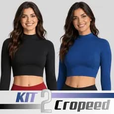 Kit 2 Blusas Femininas Manga Longa Gola Alta Segunda Pele Microfibra Casual Inverno Básica Lisa