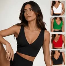Top Feminino Fitness Gola V Microfibra Cropped Academia Alças Largas Tecido Respirável