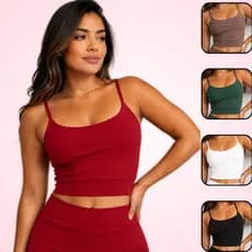 Top Cropped Feminino Alça Fina Microfibra Regata Fitness Academia Casual