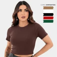 Blusa Feminina Preta Cropped Justinha T-Shirt Básica Manga Curta