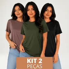 Kit 2 Blusas Femininas Básicas Camiseta Manga Curta Gola Redonda Lisa Moda Casual