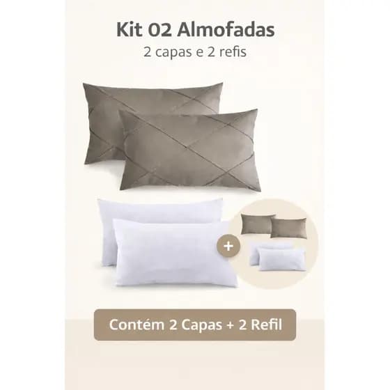 Kit 02 Almofadas Retangular Baguete Cheia em Suede Drapeada 30cmx50cm