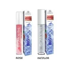 Kit C/ 2 uni. Gloss Aumenta Volume Labial Big Mouth Efeito Preenchimento Rosa/incolor transparente