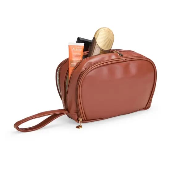 Necessaire de Couro Sintético com Alça de Mão, porta objetos multifuncional
