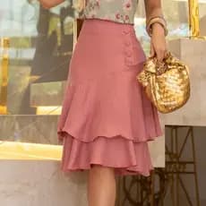 Saia Moda Evangélica Casual Forrada Detalhe Botões Confortável