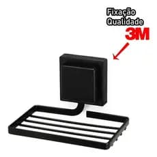 Saboneteira Porta Sabonete Com Fita 3m Preto Fosco Banheiro