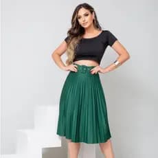 saia plissada midi moda evangélica com cinto modelagem possuí forro cod124