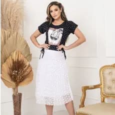 saia tule plissada Midi moda evangélica tendência cintura com elástico cod128