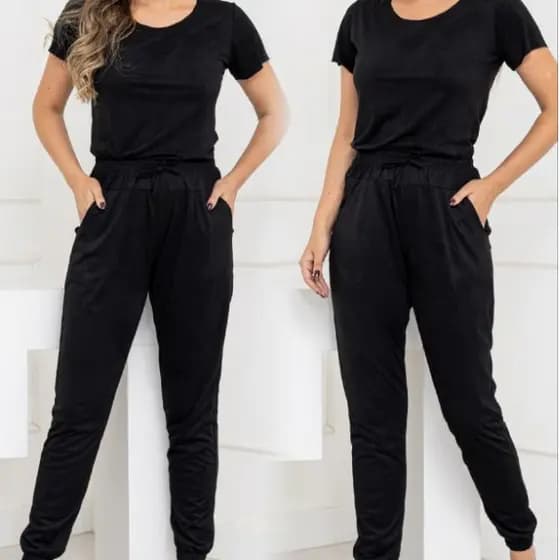 Conjunto Feminino Suede T-shirt + Calça Jogger Com Bolso e Cintura Com Elástico Cód190