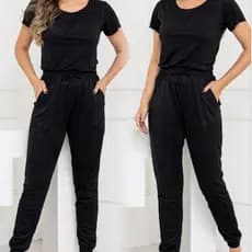 Conjunto Feminino Suede T-shirt + Calça Jogger Com Bolso e Cintura Com Elástico Cód190