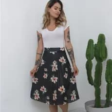 saia plissada midi moda evangélica estampa digital floral tendência modelagem possuí forro