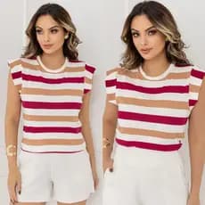 Camiseta/T-shirt/Blusinha feminino Viscolycra ListradaTendência Cód 140