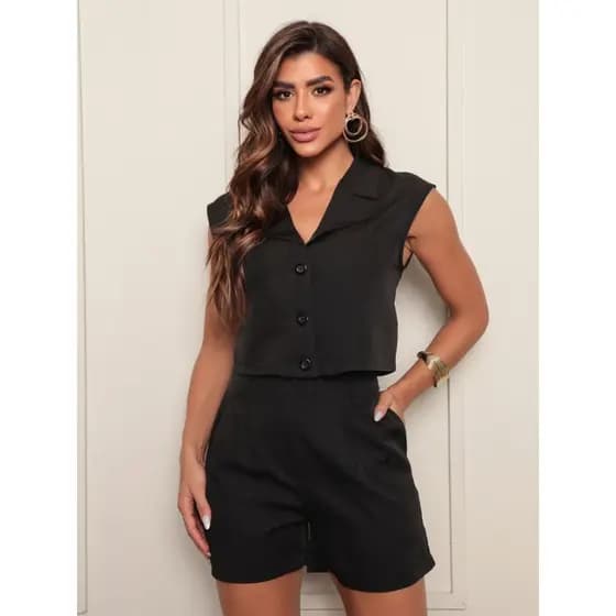 Conjunto Feminino Alfaiataria Short e blusa Cropped 1156