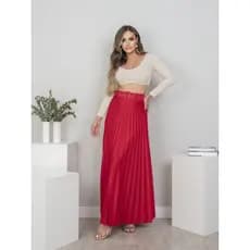 saia plissada longa moda evangélica com cinto fivela forrada cod122