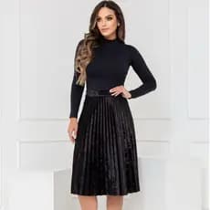 Saia Plissada/Moda Feminina/Roupa Feminina/Moda Evangélica/Tecido Veludo/Cintura Alta Com Elástico CÓD 115