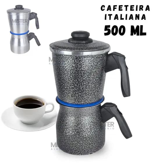 Cafeteira Italiana de Alumínio 500ml Fogão Moka Bule de Café Expresso 6 Xícaras Caseira Tradicional