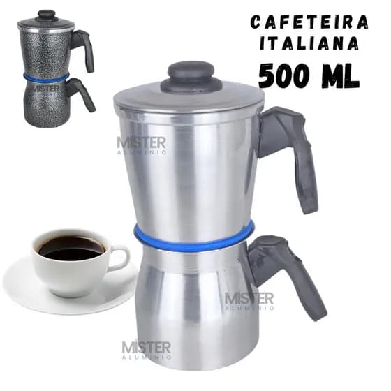 Cafeteira Italiana de Alumínio Fogão 500ml Moka Bule de Café 6 Xícaras Expresso Caseira Tradicional