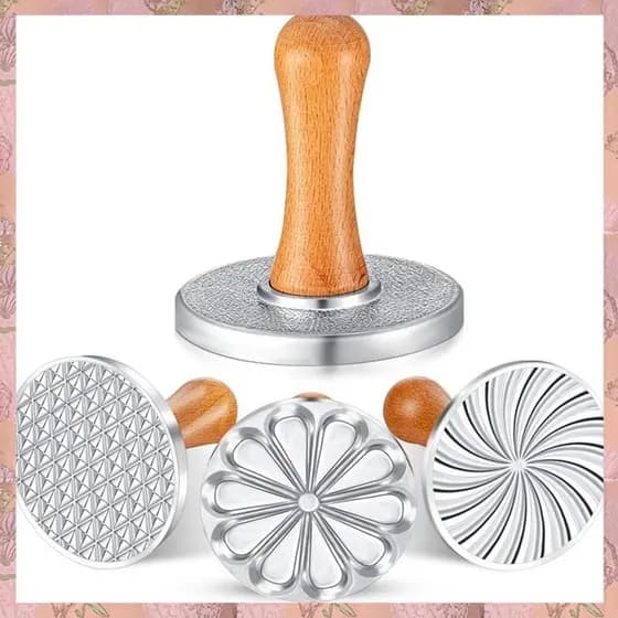 [B J R W] 3Pcs Selos De Biscoitos Conjunto De Moldes De Metal Para Prensa Com Cabo De Madeira Cortadores De Bolos De Biscoito Assar , Artesanato Fino