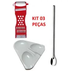 Kit 03 Peças Cozinha Colher 30 cm Mexer Suco Bebidas Inox ,Descascador e descanso de Talhe