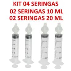 Kit 04 Seringas com Bico de silicone para Limpeza  Lavagem Nasal 02 seringas 10 ML e 02 seringas 20 ML Infantil e Adulto