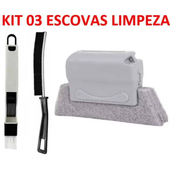 Kit 03 escovas de limpeza Multiuso Cozinha Banheiro teclado azulejo fresta canto janela fogão pia