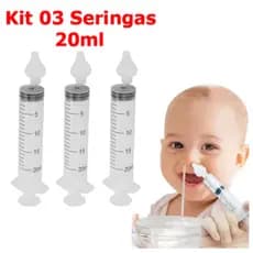 Kit 03 Seringas de 20 ML para lavagem nasal higienização Adulto e Infantil Bico de silicone Macio