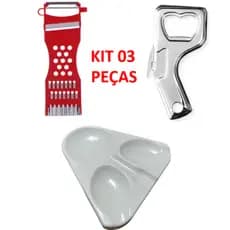 Kit 03 utensílios de cozinha Descanso para talher ,abridor de latas e garrafas e Descascador de verduras legumes