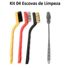 Kit 04 Escovas de aço Latão Nylon e Silicone Limpeza Multiuso