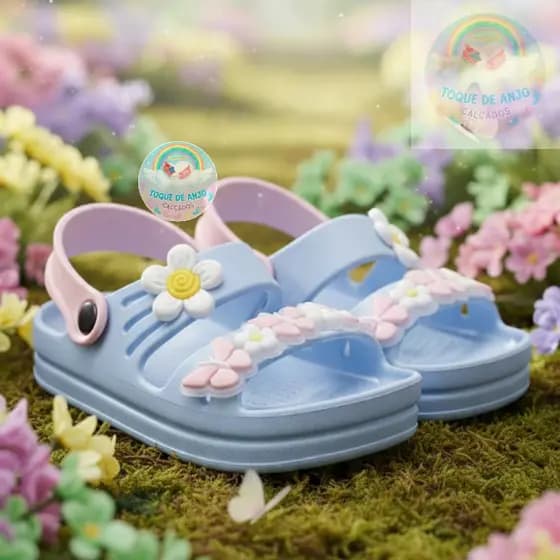 Sandália Infantil Menina Papete Delicada Leve Confortável Tira Flores