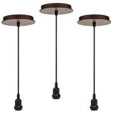 Kit Pendente De Madeira Fio 1 METRO  Canopla Luminária Lustre Para Teto Sala De Estar Jantar | Bivolt