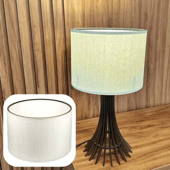 Cúpula Rústica De Abajur Decoração 24x18 Cm Com Tecido Moderno Em Material MDF Imbuia - Cor Claro
