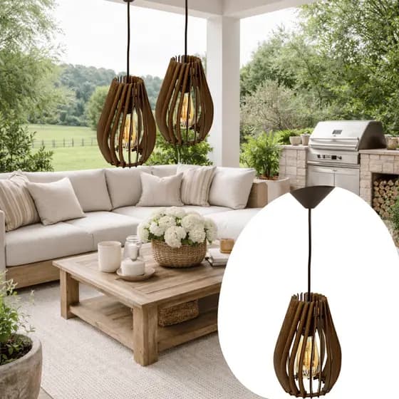 Kit 2 Pendentes de Teto Finese 23cm em MDF Rústico para Sala Quarto Área Gourmet Luminária Pendente Bivolt
