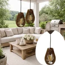 Kit 2 Pendentes de Teto Finese 23cm em MDF Rústico para Sala Quarto Área Gourmet Luminária Pendente Bivolt
