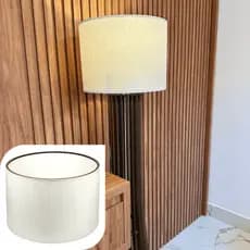 Cúpula De Lustre Abajur Luminária 34x25 Cm Estrutura Em Material Madeira MDF Redonda Tecido Rústico