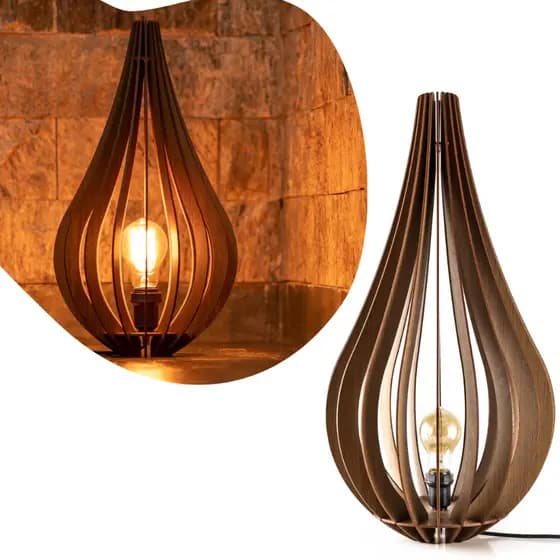 Abajur de Mesa Moderno Adhara 40cm em MDF Cor Imbuia para Quarto Sala Escritório Luminária Decorativa Bivolt